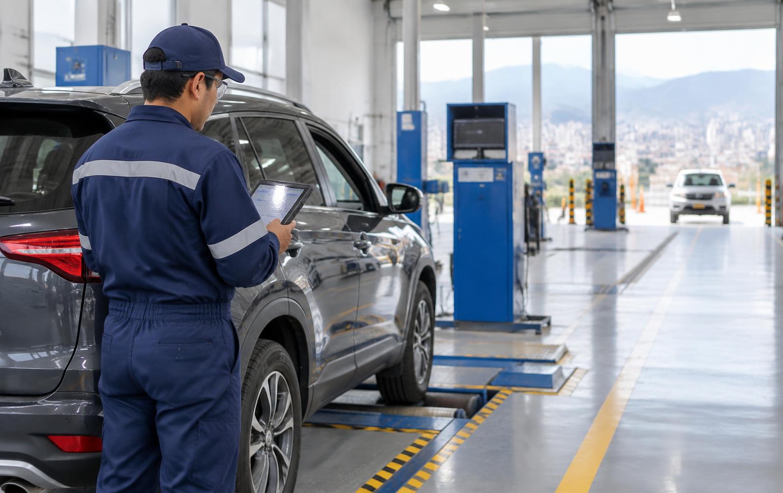 Técnico revisando un vehículo